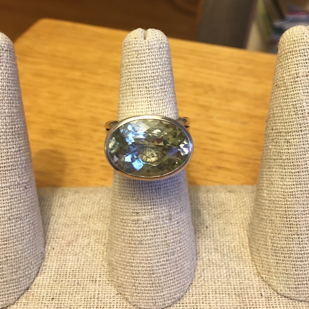 Sterling Silver Green Amethyst Oval Cocktail Ring